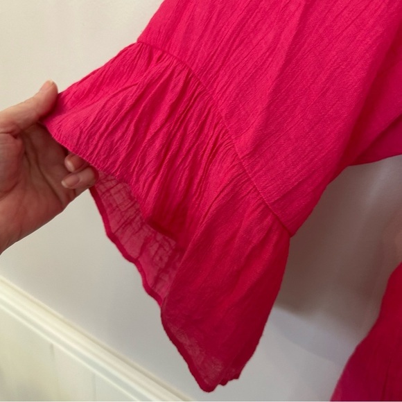 Zac & Rachel Woman 3/4 Ruffle Sleeve Hot Pink Peasant Style Top Sz 2X GUC - Picture 5 of 6